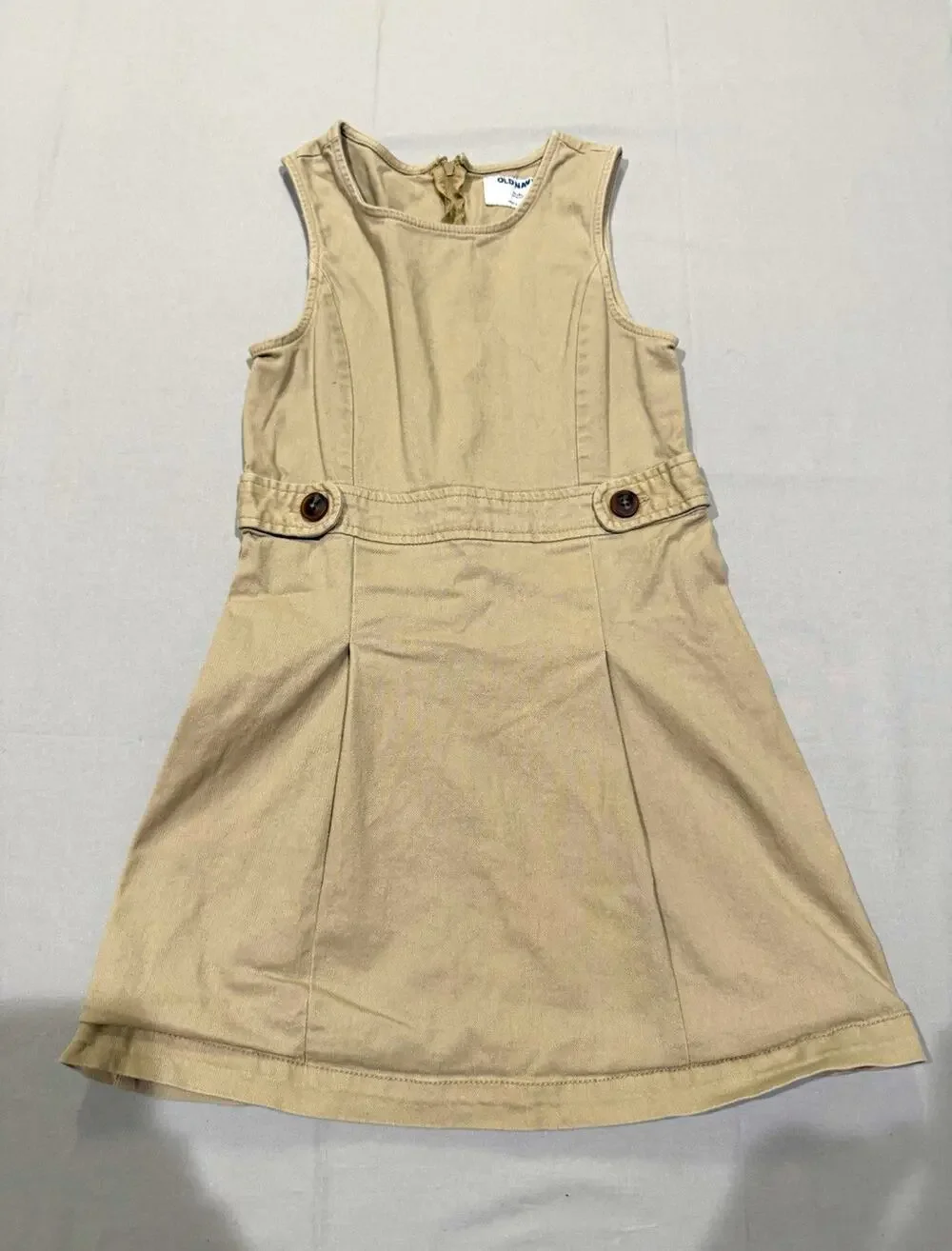 Old Navy Girls M (8) Beige Solid A-Line Sleeveless Knee Dress Scoop Neck Zip